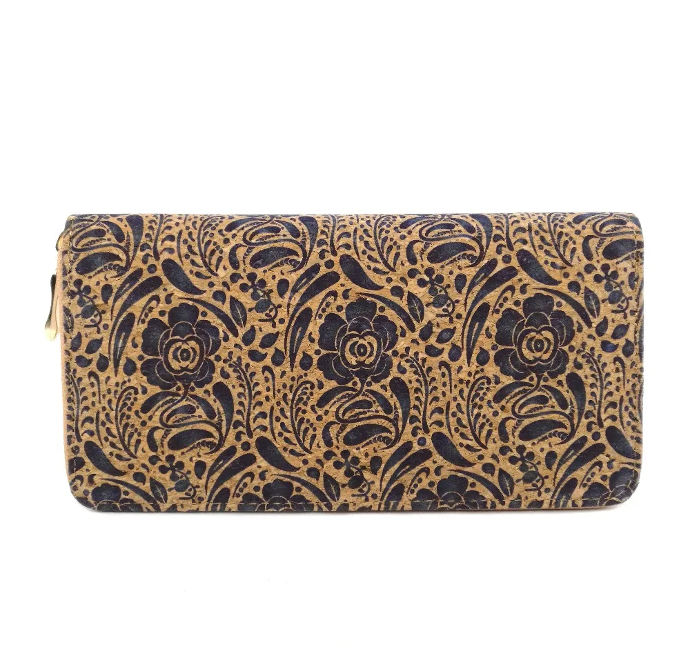 Goedkoop NAVY BLOEM PATROON KURK VROUWEN PORTEMONNEE VEGAN PURSE