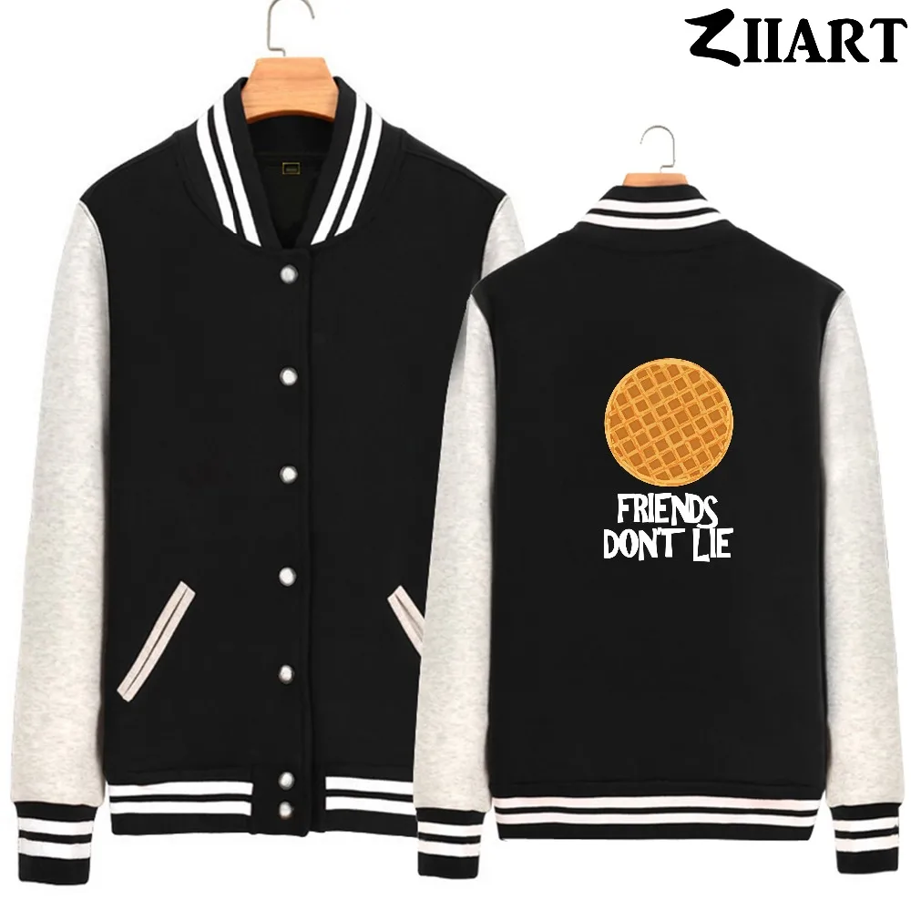 

Waffle FRIENDS DON'T LIE Stranger Things Valentine Decorated Cookies Woman Full Zip Autumn Winter Fleece Baseball jackets ZIIART