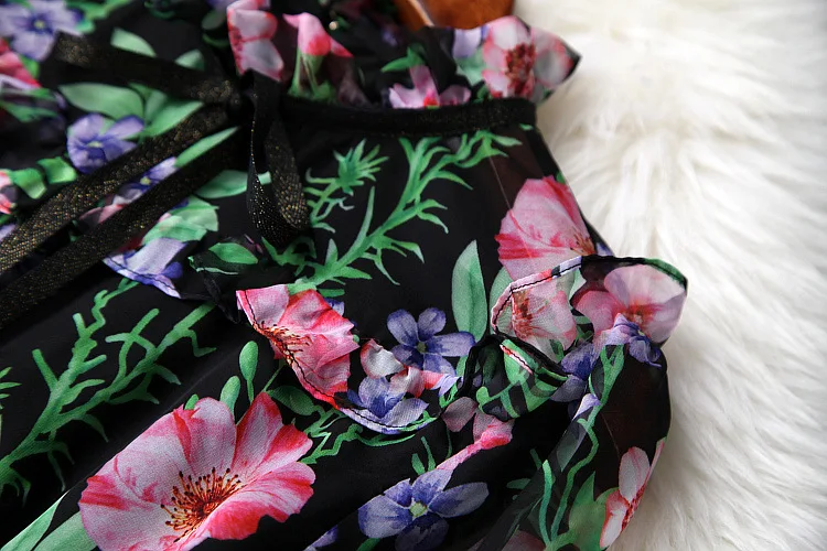 Весна Дизайнер взлетно посадочной полосы платье 2019 для женщин Элегантный Слои оборками с цветочным принтом миди шифоновое