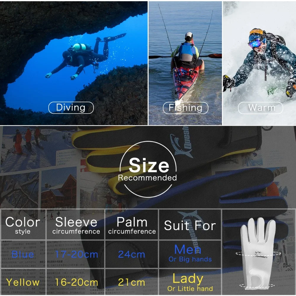 Queshark 1.5 مللي متر النيوبرين قفازات الغوص الدافئة عدم الانزلاق الغوص معدات بذلة كبيرة حجم السباحة قفازات