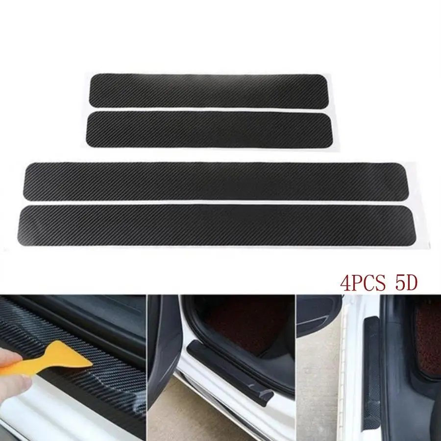 4pcs 3D Carbon Fiber Look Car Door Plate Sill Scuff Cover Sticker Anti Scratch