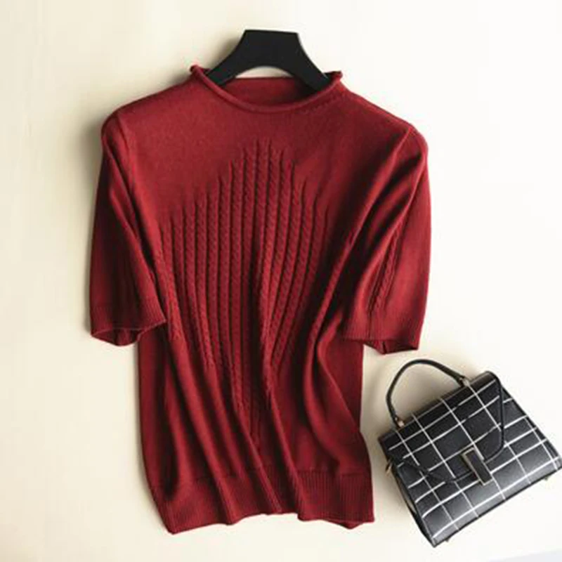 New 2019 Spring Sweater For Women Knitted Cotton Cashmere Shirt Female Casual Comfortable Tops Short Sleeve Thin Pullovers
