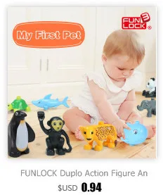 Funlock Duplo, игрушки, фигурки животных на ферме, кролик, кошка, собака, корова, пони, свинья, овца, петух, развивающие игрушки для детей, подарки