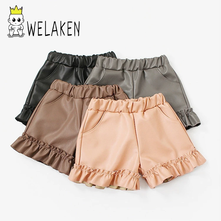 

welaken Baby Girls Pu Leather Ruffle Shorts 2019 New Arrival Toddler Children Clothing Kids Shorts for Girl Infant Baby Clothes