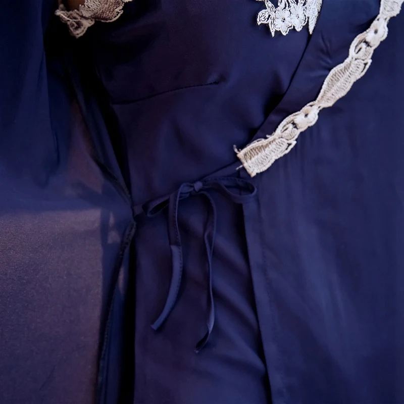 Для женщин пикантные кружево Ночная рубашка комплект платье для сна + халат комплект из двух предметов шелковый халат