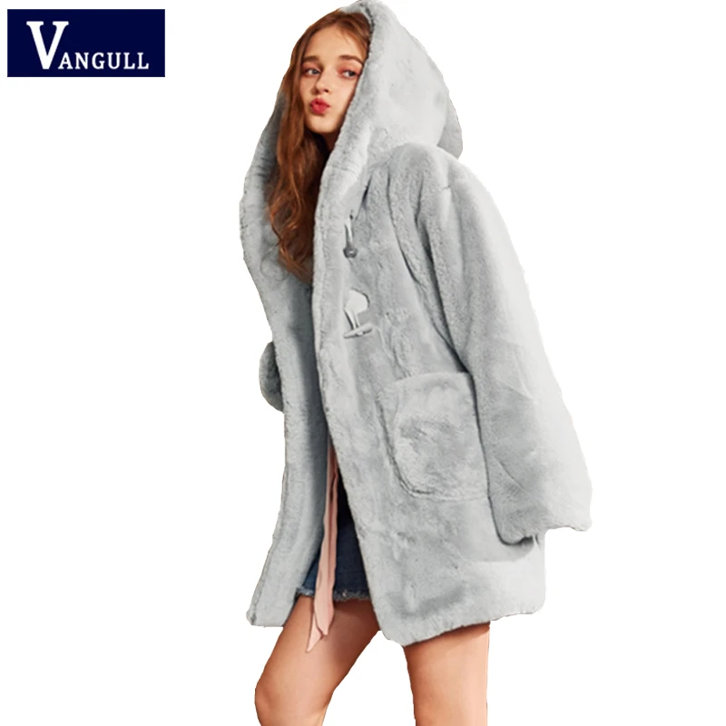 Corne Capuchon Fourrure Femmes Lâche Hiver Veste Chaud Casual 2018 Femme Pardessus Gray De pink Vêtements Doux Élégant À Bouton Faux Manteau fqwXtOxnvg