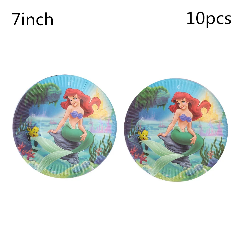 

Cartoon Little Mermaid Disposable Party Tableware Paper Cup Plate Napkins Flag Birthday Decorations Party Supplies Baby Shower