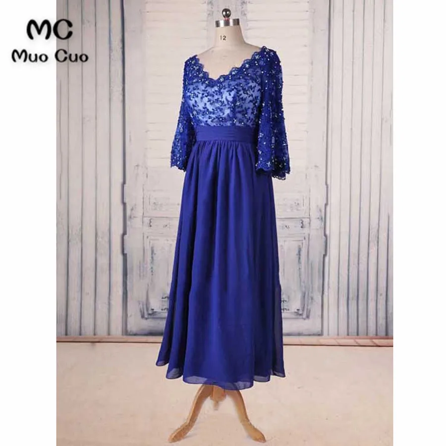 2018 элегантное Королевское голубое платье для матери невесты с кружевом 3/4 рукава шифоновые платья для матери невесты на свадьбу