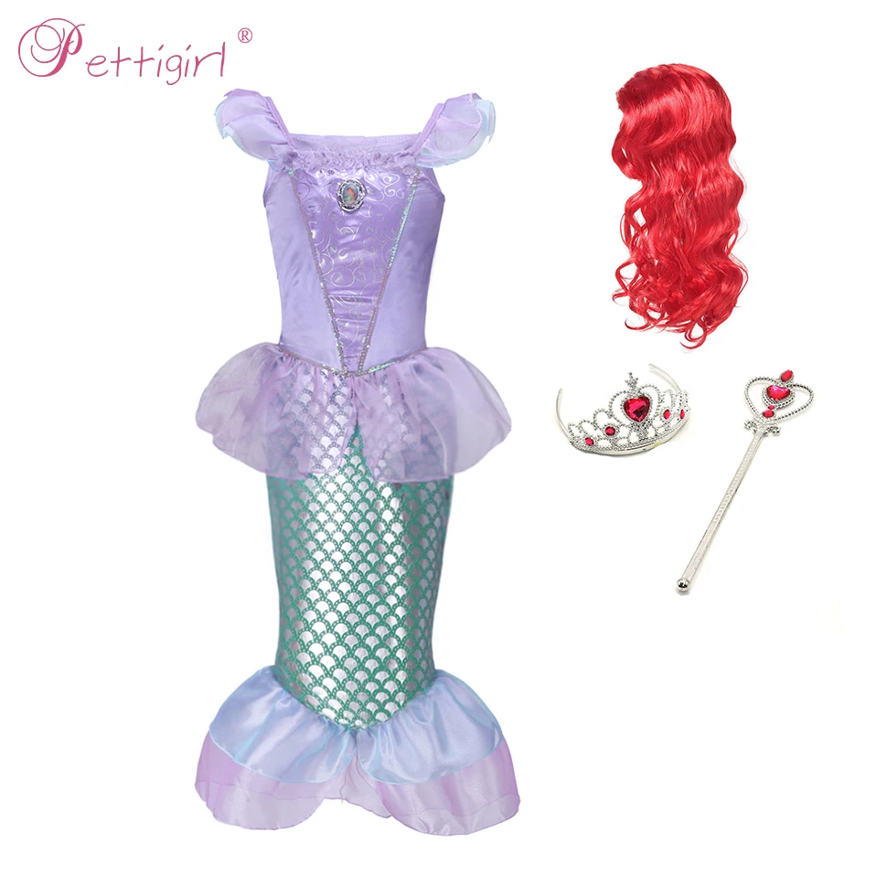Pettigirl Little Mermaid Cosplay Dresses Girl Princess Ariel Costume for Beach Halloween Kid NBSR0010-20 | Детская одежда и обувь