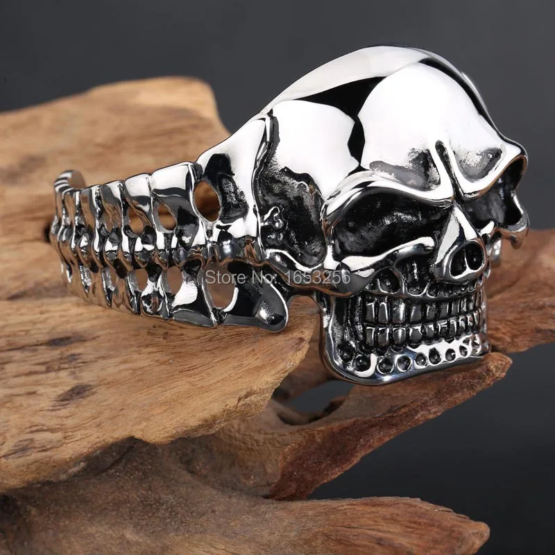 Enorme /& Pesado Para hombres Calavera Cabeza Acero Inoxidable Brazalete con joyas de motorista