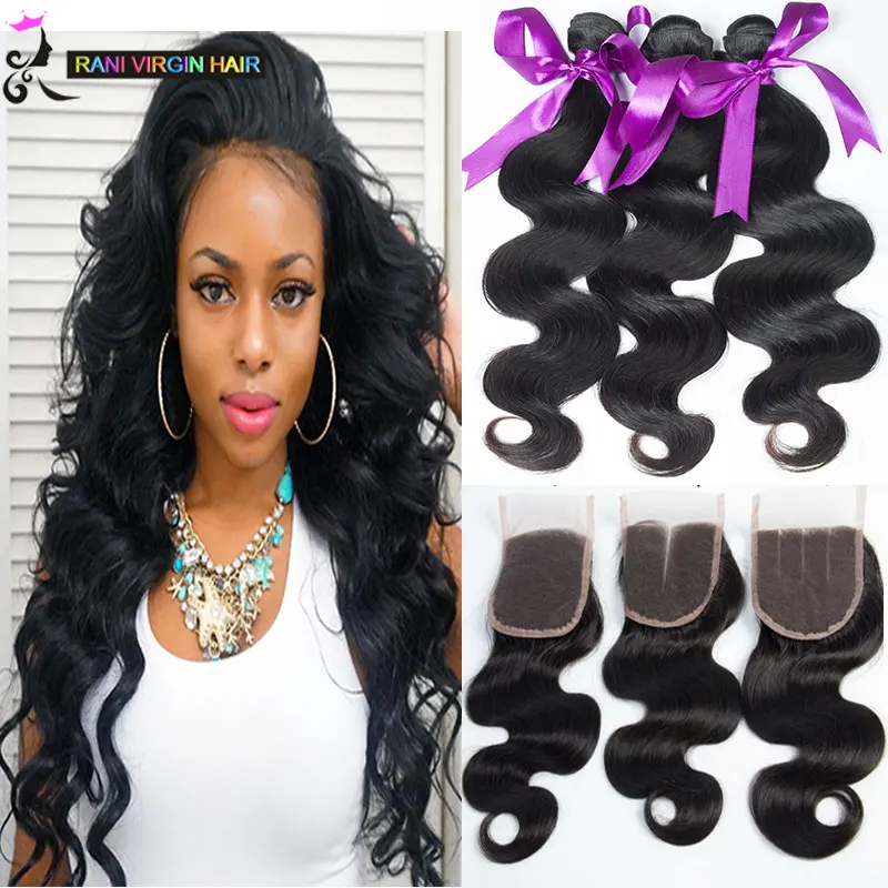 Brazilian Body Wave With Closure Rani Virgin Human Hair Bundles With Lace Closures 4x4inch 8a Brazilian Virgin Hair With Closure