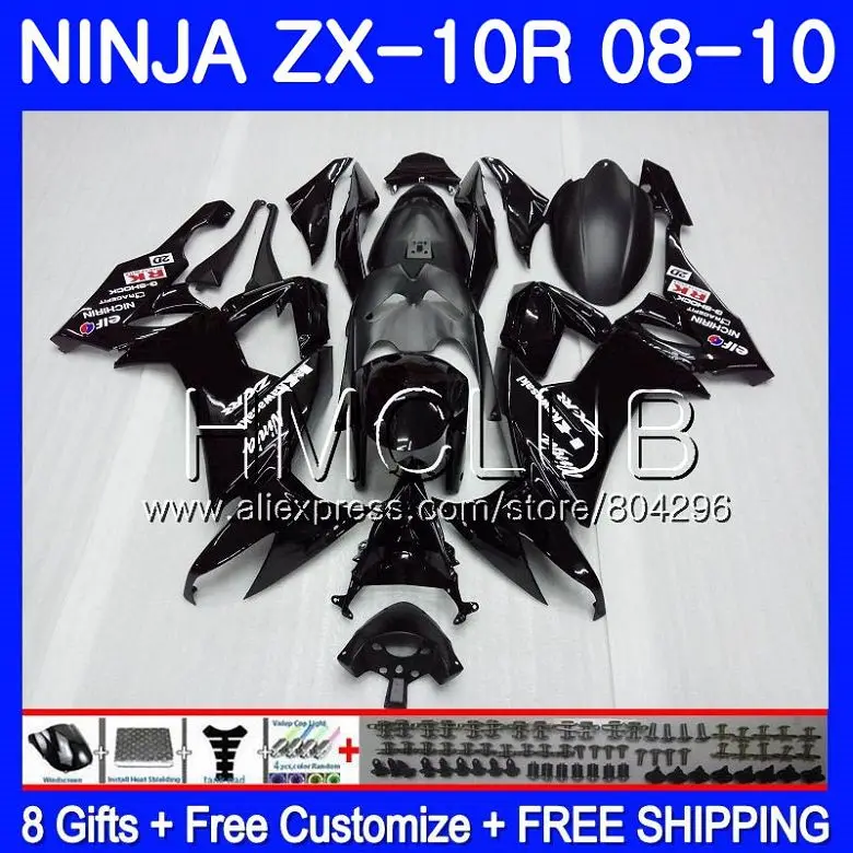

Bodywork For KAWASAKI NINJA Full black ZX 10 R ZX1000C ZX10R 08 09 10 40HM.5 ZX 10R ZX1000 ZX-10R 2008 2009 2010 Fairing kit