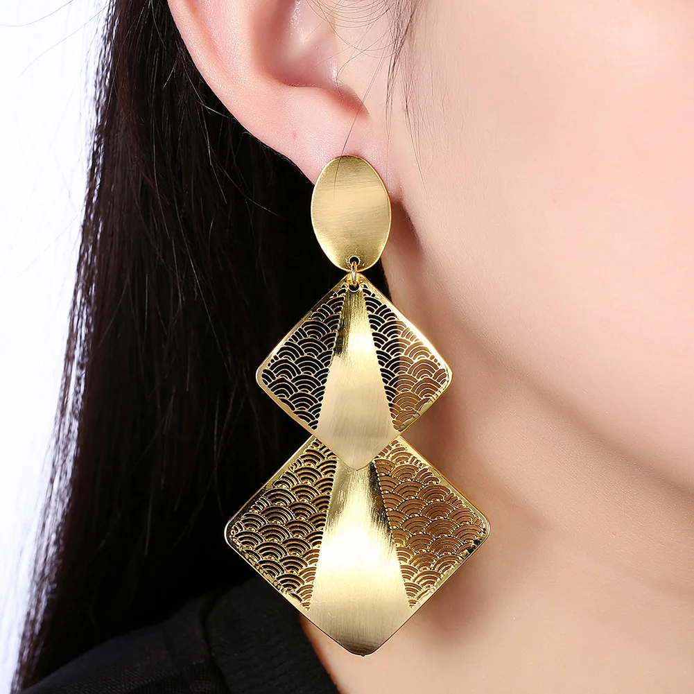 GEHOO Wholesale High Quality Jewelry Big Pendant Earring Square Wave