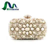 Vintage Frauen Perlen Taschen Kleine Geldbörse Dame Tageskupplung Perle Hochzeit Handtaschen-parteibeutel Bouquet Weiß Mit Chian