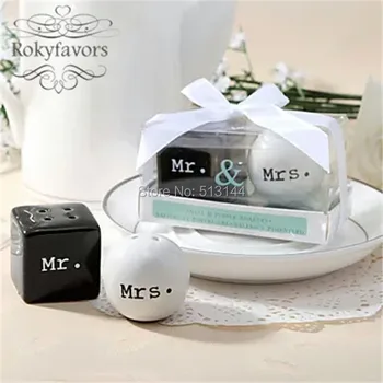 

Free Shipping 100sets Mini Ceramic Mr.& Mrs.Salt and Pepper Shakers Wedding Favors for Guests Lembrancinhas De Casamento