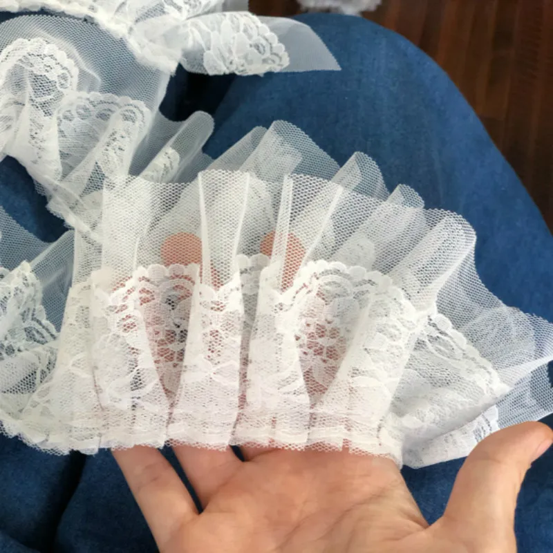 9 см Широкий роскошный Тюль 3D цветы вышивка плиссированная аппликация из шифонового кружева платье воротник для одежды шитье кисточкой бахрома Декор