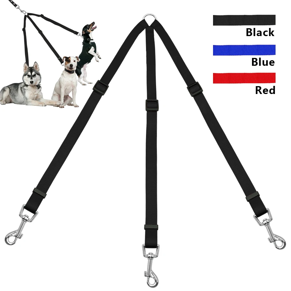 Adjustable Nylon 3 Way Dog Walking Leash Coupler Multiple Pet Three Dogs Leads