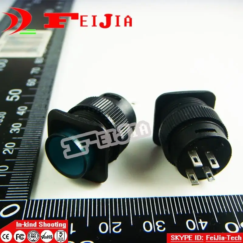 

R16-504BD With LED Green 1A/250V 4Pin Non Self-locking Push Button Switch (Self reset switch) 10Pcs/lot