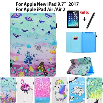 

Fashion Colorful Case For Apple New iPad 9.7" 2017 2018 A1822 Cover For iPad Air 1 2 iPad 5 6 Case Funda Stand Shell+Film+Pen
