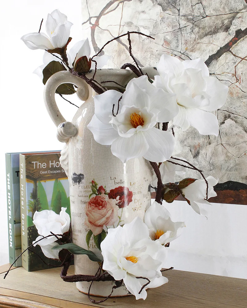 Artificial Magnolia Silk Fake Flower Branch Fleur Artificielle Flores Arrange Table Wedding Home Decor Party accessory (4)