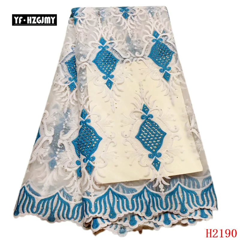 

YF HZGJMY Net Lace Fabric 2019 High Quality White/Blue French Embroidery Wedding Dress Tulle Fabric Mesh Lace Fabric A2190