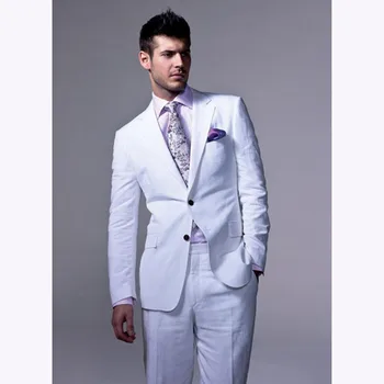 

2018 Summer Casual groom mens Tuxedo Notched Lapel 2 pieces White Wedding Suits For Men Two Button Groomsmen Suit (Jacket+Pants)