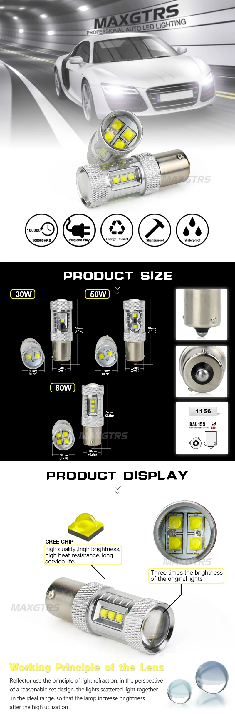 2x Высокая мощность BAU15S Янтарный PY21W светодиодный CREE чип S25 1156 DRL 30 Вт 50 Вт 80 Вт Светодиодный светильник передний указатель поворота дневные ходовые огни