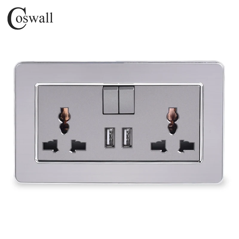 Розетка переключатель COSWALL универсальная 2 клавиши 13 А USB порта|Электрические