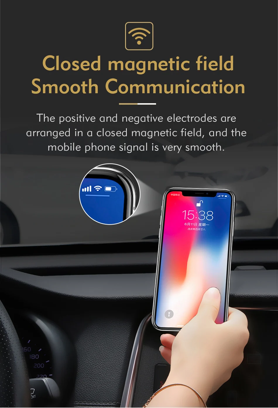 Benks Strong Magnetic Car Phone Holder Air Vent Mount Stand For iPhone X 8 7 6s Plus Samsung Aluminum Alloy Mobile Auto Bracket (3)