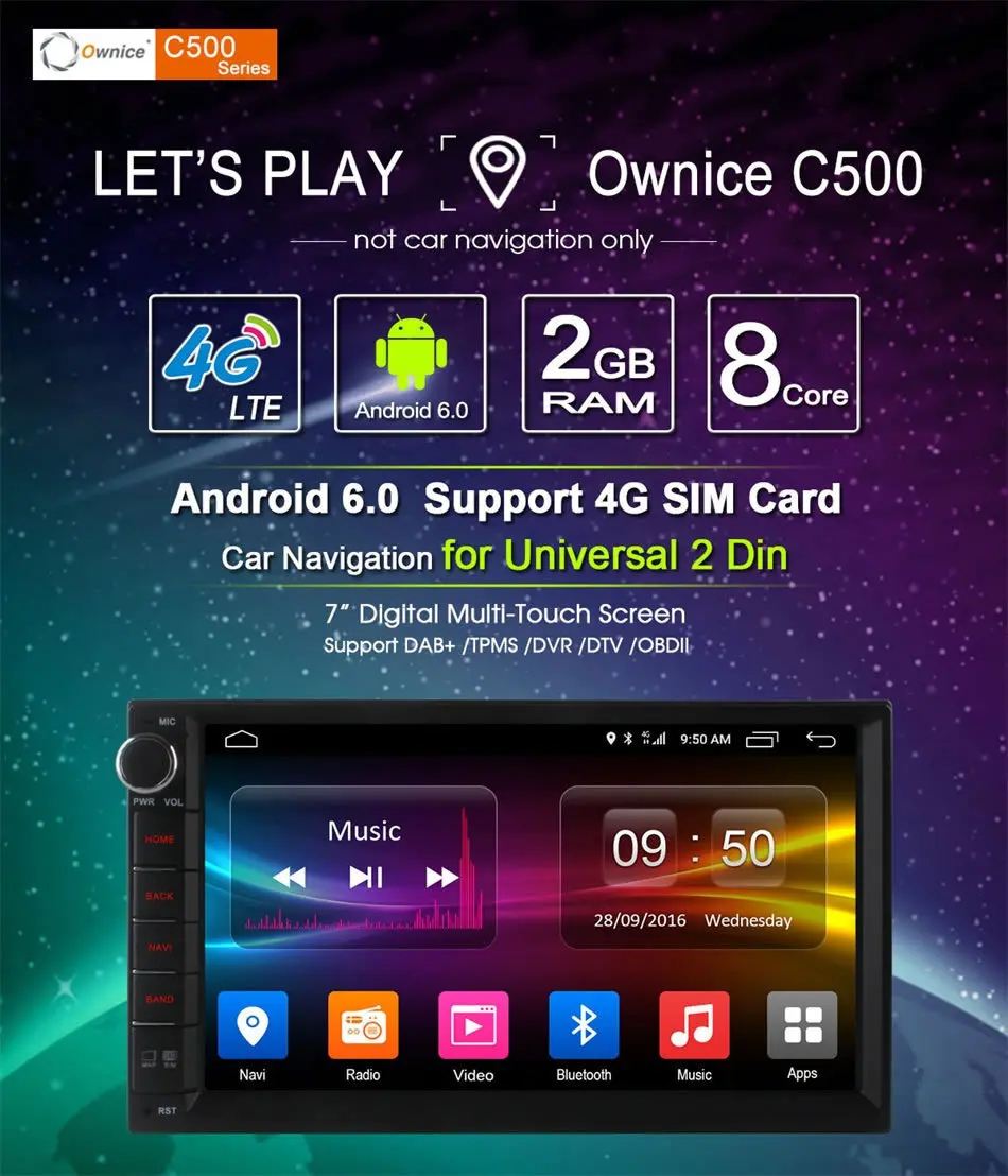 Owice C500 Android 6,0 Восьмиядерный 2 din универсальный для Nissan gps Navi BT Радио стерео аудио плеер(без DVD) Встроенный 4G Moudule