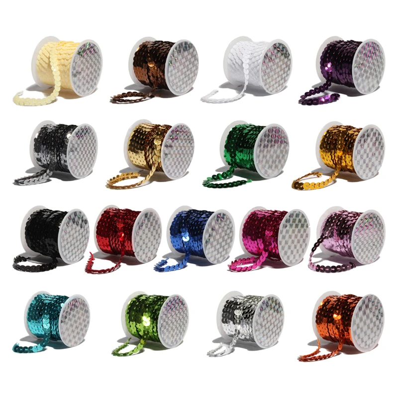 

5Meters/lot 6mm 17 Colors Shiny Newborn Loose Round Flat PVC Sequins Paillettes Sewing On Trims for Kids Hair Accessories