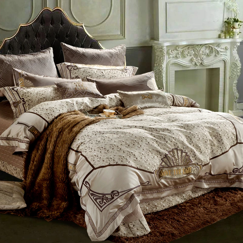 Waliicorners 4/6/9pcs Luxury 100S Cotton Bedding Set Duvet Cover Sheet Pillowcase King Queen Size White Linen 47 8005