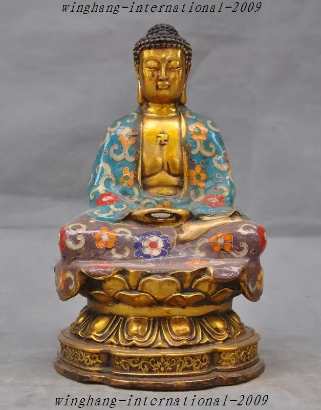 

Crafts statue Tibet Buddhism Bronze Cloisonne Enamel Sakyamuni Tathagata Rulai Buddha Statue halloween