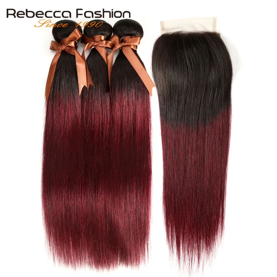 Pacotes de Rebecca Ombre com Fechamento Pacotes com Fechamento Dois Tons 27 30 Cores Cabelo Reto Brasileiro 3 1b - 99j 8 Cheap Pacotes com 34 com fecho