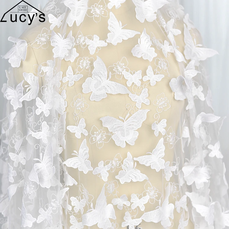 

2017 Sweet lace design embroidered Butterfly 3d lace fabric in off white color 1 yard/lot free post!