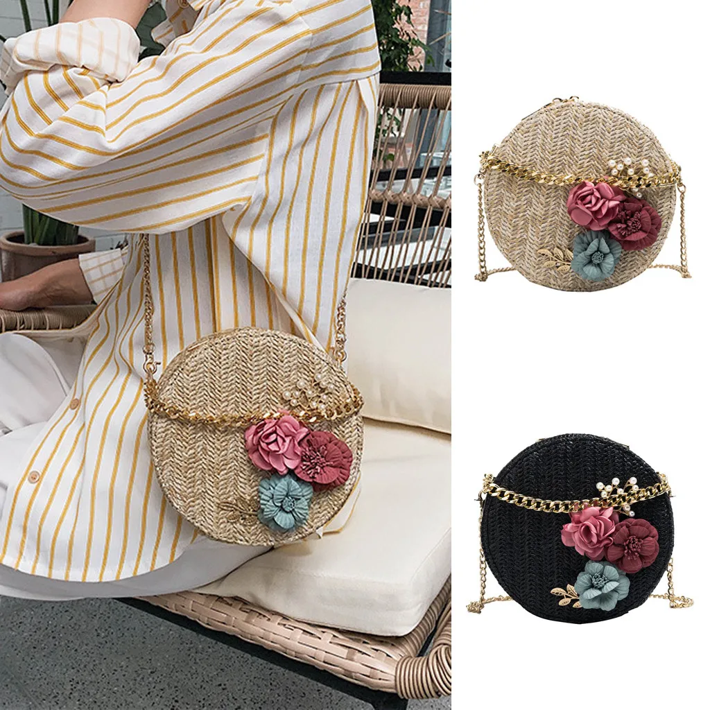 Повседневная мода, летняя Женская Ретро сумка с цветочным узором, круговая цепочка, сумка через плечо, сумка-мессенджер для телефона, сумка для покупок