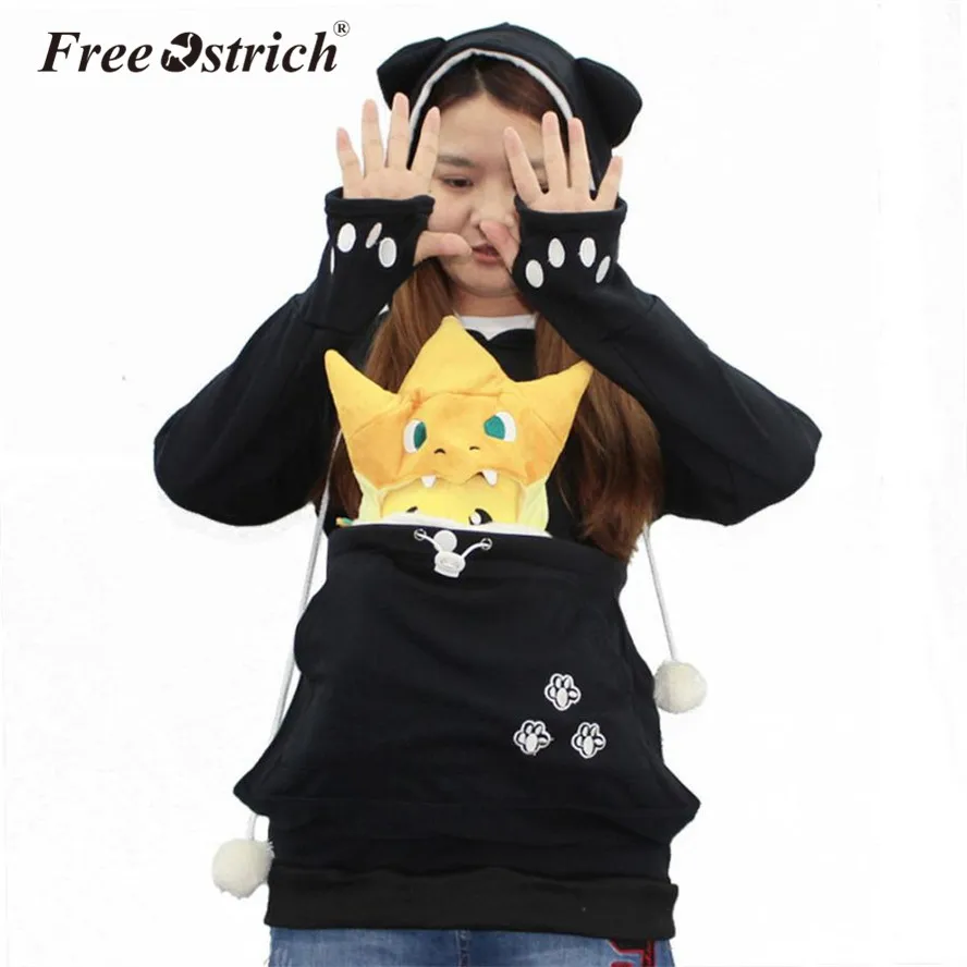 

FREE OSTRICH Luxury Women Jumper Hooded Kangaroo Pet Dog Cat Holder Carrier Large Pocket Hoodie Sweatshirt Pullover Feminino