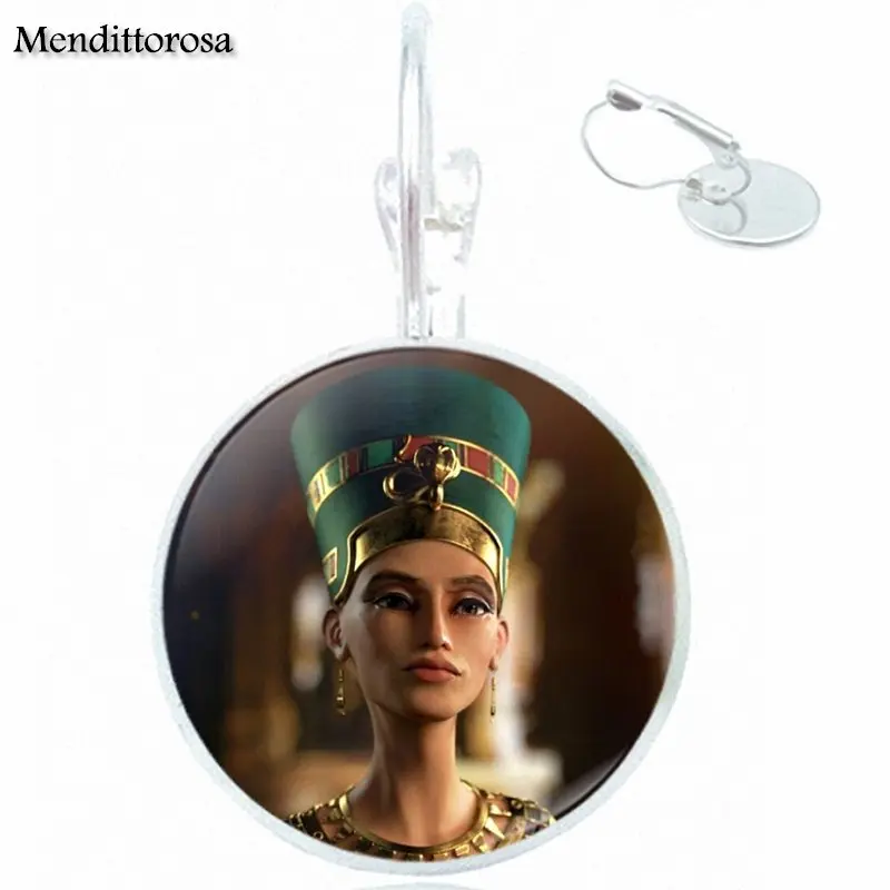 Серьги подвески Nefertiti ручной работы из стекла и бронзы/серебра/золотистого цвета