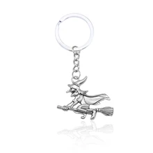 Vintage Silver Metal Sorcerer Witch Flying Broom Keychain Magic Hat Witch Keychain Unisex Halloween Pendant Jewelry Vintage Silver Metal Sorcerer Witch Flying Broom Keychain Magic Hat Witch Keychain Unisex Halloween Pendant Jewelry