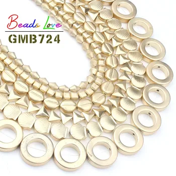 

Natural Dull Polish Matte Gold Shell Hematite Stone Beads For Jewelry Making Oval Square Round Bead Diy Bracelet Necklace 15''