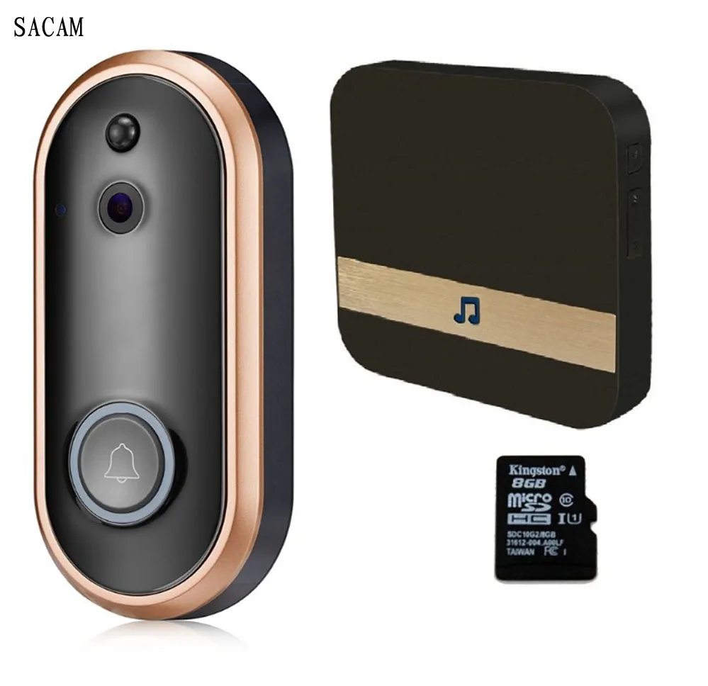 

WiFi video doorbell 720P smart home security camera 8G SD card free cloud recording two-way audio PIR motion detection night vis