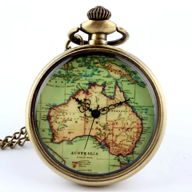 fashion australia map quartz pocket watch necklace pendant mens 86 gift p58