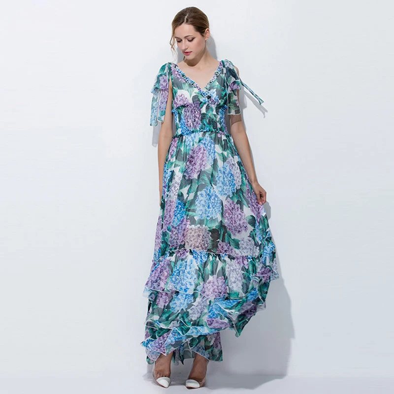 High Quality 2017 Runway Summer Maxi amazing Dress Women's Elegant V-neck Casual Floral Flower Printed Long Dress long-floral-maxi : image High Quality 2017 Runway Summer Maxi amazing Dress Women's Elegant V-neck Casual Floral Flower Printed Long Dress long-floral-maxi