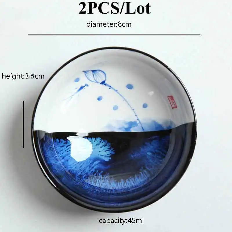 2 шт 45 мл Цзиндэчжэнь ручная роспись синий и белый лотос Стрекоза чайная чашка керамическая фарфоровая кунг-фу чайная чашка чаша для Саке посуда для напитков - Цвет: 2pcs teacup