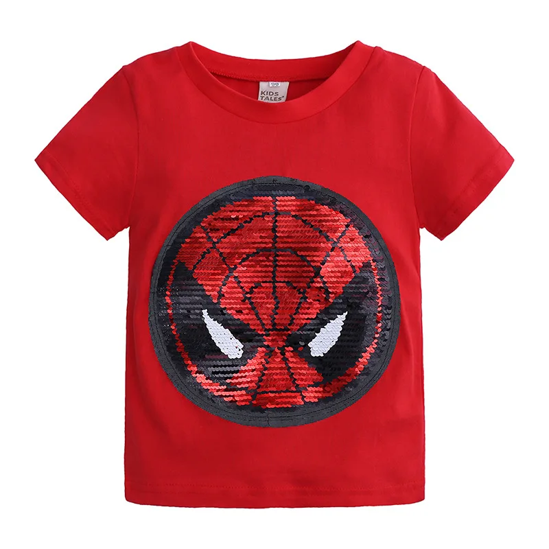 Футболка с человеком-пауком для мальчиков, рубашка с блестками для мальчиков, летняя одежда для малышей, топы для детей