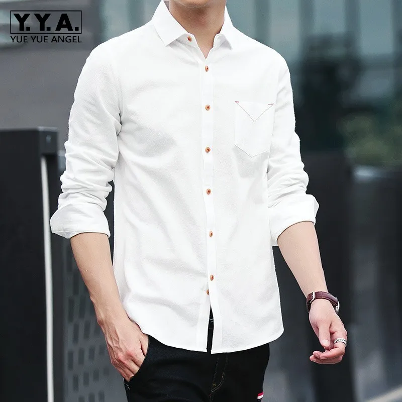 

Spring New Brand Top Quality Mens Smart Casual Shirts Slim Fit Long Sleeve Single Breasted Solid Korean Style Turn Down Collar
