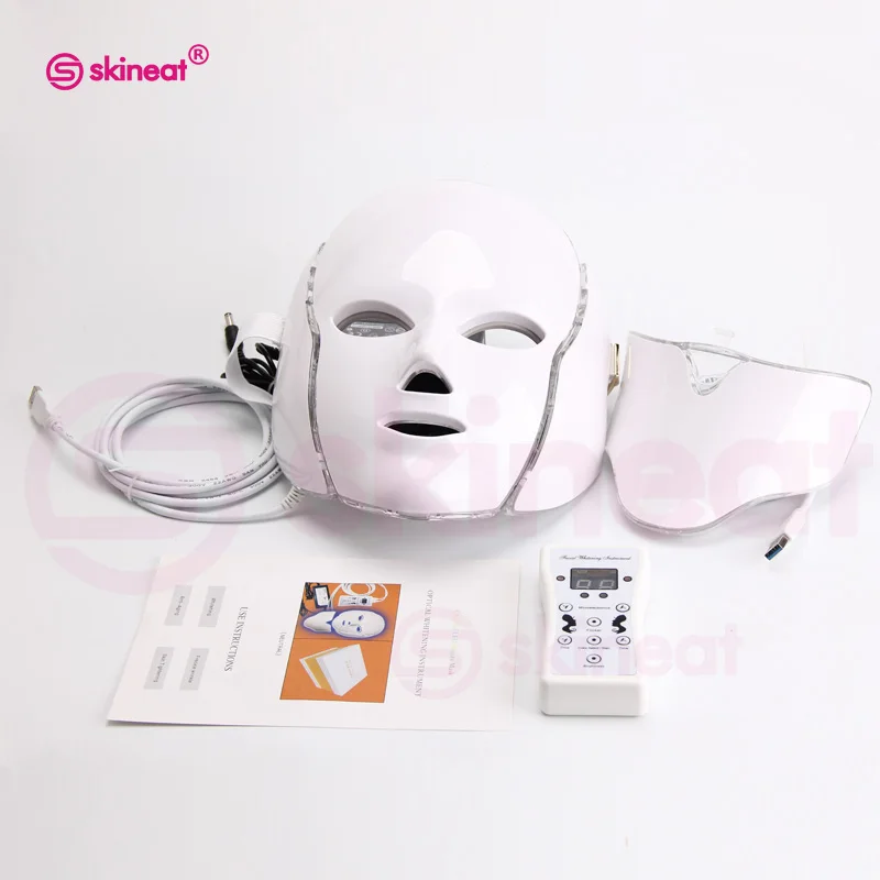 Skineat 7 Color LED Facial Neck Mask Anti Wrinkle Device Acne Removal Beauty Spa Device Skin