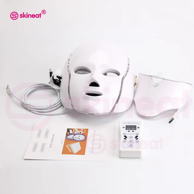 Skineat 7 Color LED Facial Neck Mask Anti-Wrinkle Device Acne Removal Beauty Spa Device Skin Rejuvenation White Face Masker