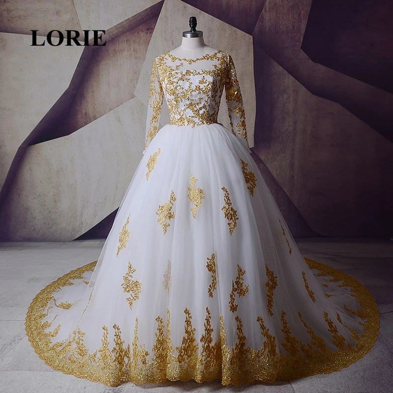 off white and gold wedding dresses
