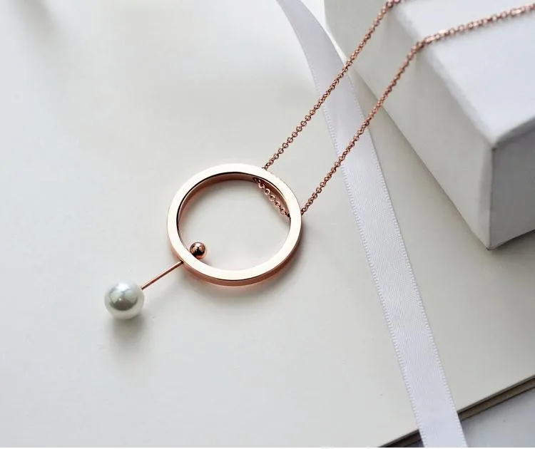 YUN RUO, брендовые ювелирные изделия из розового золота, треугольное круглое жемчужное ожерелье 72 см, модные нержавеющая сталь 316 L ювелирные изделия для женщин, никогда не выцветают